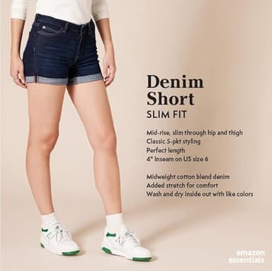 Amazon Essentials Women's Mid-Rise Slim Fit 4" Denim Shorts, Medium Wash, 6 - Image 2