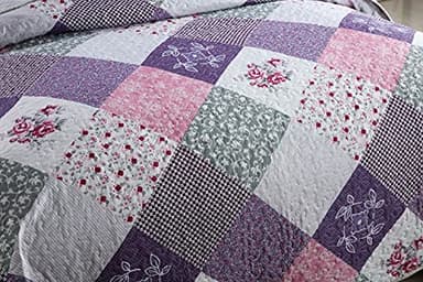 Travan Bedspread Quilt Set 3-Piece Lightweight Coverlet Set with Shams Reversible Quilted Bedding Set for All Season, Purple Floral, Queen Size - Image 3