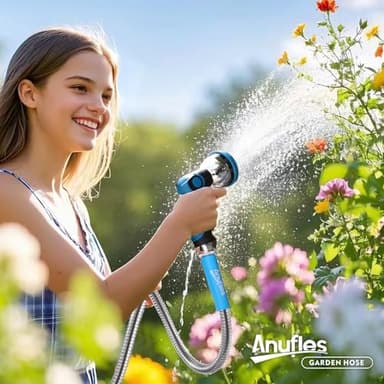 Metal Garden Hose 50ft Upgraded Kink Free and Rust Resistant Design, Stainless Steel Garden Hose With Solid Fitting and 8-Function Nozzle, Durable and Lightweight Outdoor Hose, Easy To Store - Image 7