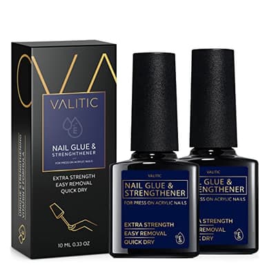 Valitic Strong Nail Glue and Strengthener for Acrylic and Press On Nails - Quick Dry Brush On Gel for Long Lasting Effect - Adhesive Nail Bond for False Nails with Tips Strengthener - 2 PACK - Image 1