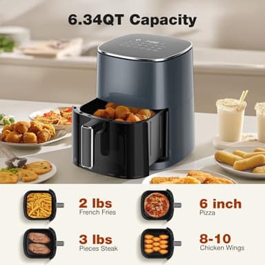Sweetcrispy Air Fryer 6QT with Window, Square Airfryer Oven 12-in-1 for Family, 400°F Rapid Air Crispy Technology, Roast Bake Dehydrate, Nonstick & Easy-Clean Basket,Grey - Image 2