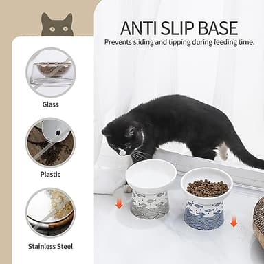 Tilted Ceramic Raised Cat Bowls, 8 OZ Elevated Food and Water Bowls,Porcelain Stress Free Pet Feeder Dish for Cats and Kittens, Puppies, 2 Pack(Black&Blue) - Image 6