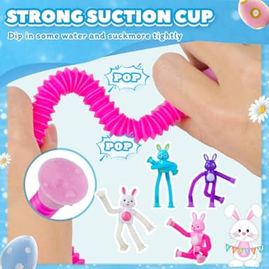 4 Pcs Easter Bunny Pop Tube Sensory Toys,Easter Basket Stuffer for Toddler Kids Boy Girls,Bunny fidgets Suction ADHD Autism Toy,Fidget Toys Autistic Travel Toys - Image 3