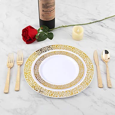 Supernal 360pcs Plastic Gold Silverware,Cutlery,Disposable Utensils,120 Plastic Knives,120 Gold Forks,120 Disposable Spoons,Perfect for Birthday,Party,Wedding - Image 5