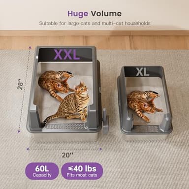 XXXL Stainless Steel Cat Litter Box with High Sides, 28" L x 20" W x 14" H Extra Large Litter Box for Big Cats and Multiple Cats, Enclosure Cat Litter Pan with Anti-Urine Leakage, Easy Clean - Image 2