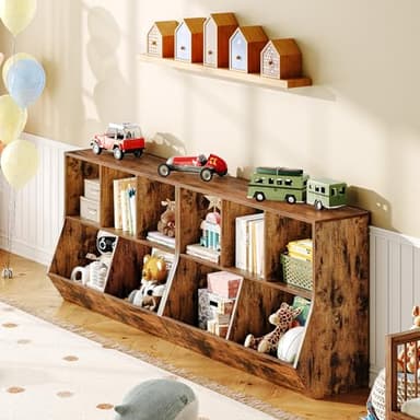 HOOBRO Kids Bookshelf, Bookcase Footboard, Toy Storage Cubby, 35.4" L Children's Toy Shelf, Toy Storage Cabinet, Fit for Children's Room, Playroom, Hallway, Kindergarten, Rustic Brown BF32CW01 - Image 5