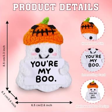 Halloween Boo Basket Stuffers for Women Him Her, Anniversary Birthday Gifts for Boyfriend Girlfriend Husband Wife, You Are My Boo Handmade Positive Crochet Ghost, Romantic I Love You Gift for Couple - Image 4