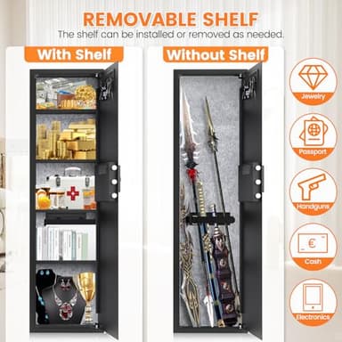 47.3" Tall Fireproof Wall Safes Between the Studs 16" Centers, Large Hidden Flush Wall Safe with 4 Removable Shelf & 6 Key Hooks, 48LB Heavy Duty In Wall Safe for Home, Money, Jewelry, Valuables - Image 5