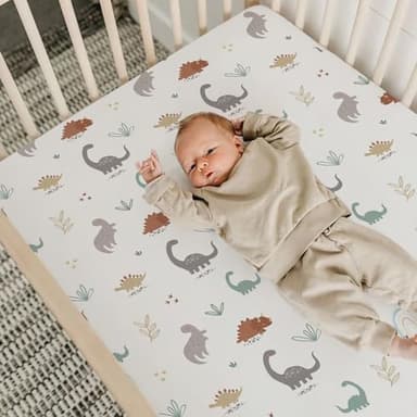 BROLEX Baby Fitted Crib Sheets: Kid Crib Sheets - Set of 2 for Toddler Standard Size Crib Mattress for Boys and Girls - Jersey Knit Crib Bed Sheets Cute Dinosaurs - Image 7