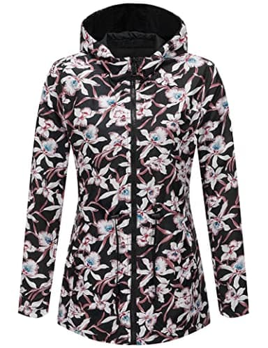 RISISSIDA Women Casual Reversible Lightweight Jacket with Hood Spring Fall,Transition Zipper Up Waterproof Raincoat Black M - Image 1