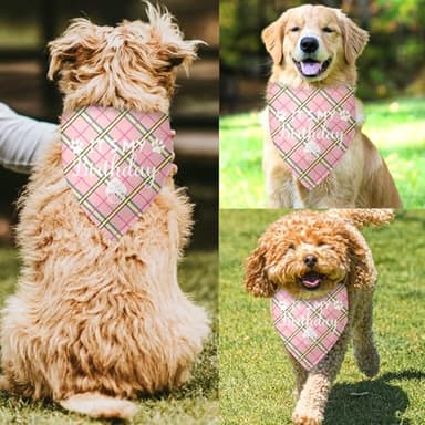 Dog Birthday Bandana Girl It's My Birthday Dog Bandana Birthday Girl Dog Bandana Plaid Pink Dog Bandana Funny Dog Bandana Birthday Photo Prop Pet Scarf Accessories for Pet Dog Lovers Gifts - Image 2