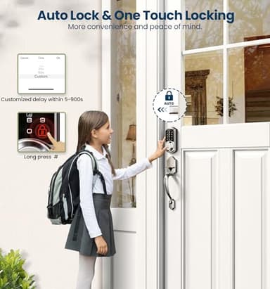 Veise Smart Front Door Lock Set, App Control, Keyless Entry Deadbolt with Lever Handle, Electronic Digital Touchscreen Keypad, Auto Lock, Easy Install, Satin Nickel - Image 5