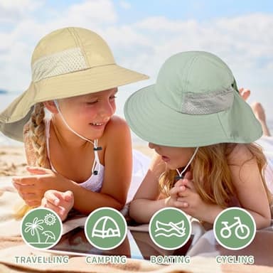 Toddler Baby Sun Hat Kids Summer UPF 50+ for Boys Girls Adjustable Beach Hats with Bucket Wide Brim Age 1-7 Years - Image 4