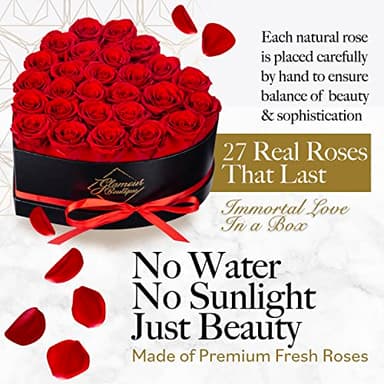 GLAMOUR BOUTIQUE 27 Flower Forever Heart Shape Box - Preserved Roses Gift for Her, Preserved Flowers, Red - Image 2