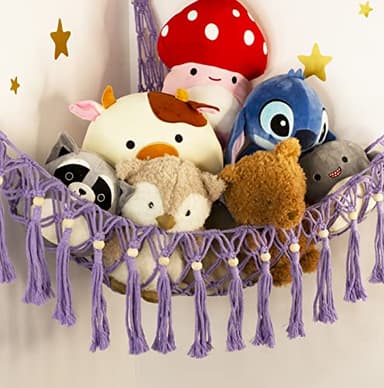 Stuffed Animal Hammock Corner with LED Light - Toy Storage Hammock Plushie Net Organizer - Teddy Bear Stuffy Hammock - Purple Nursery Decor Baby Kids Bedroom Nursery Furniture - Image 4