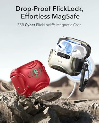 ESR for AirPods Pro 2 Case (2023/2022/2019, 2nd/1st Gen), Compatible with AirPods Pro 2nd Generation (USB-C/Lightning Cable), Effortless MagSafe, Drop-Proof Lock, Easy Open, Cyber Series,Dark Red - Image 3