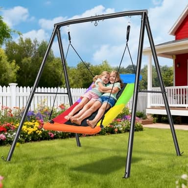 Trekassy Swing Sets for Backyard, 440lbs Heavy Duty A-Frame Metal Stand with 60" Large Platform Swing for Outdoor Playground Park - Image 6