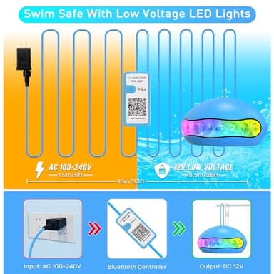 merloly LED Pool Lights,18W Smart RGB Dimmable Underwater Pool Light with APP Control &Timer, IP68 Waterproof 12V Nicheless Underwater Lights for Aboveground Inground Pools 32Ft Cord - Image 4