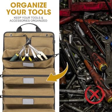 Tool Roll Bag Organizers- Heavy Duty Roll Up Tool Bag Organizer 6 Tool Pouches with Labeled, Small Tool Bag Removable Pouches, Gifts for Electrician,Carpenter, Plumber, Mechanic, Hobbyist - Image 2