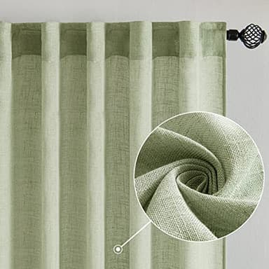 MIULEE Sage Green Linen Curtains 84 Inch Length for Bedroom Living Room, Soft Thick Linen Textured Window Drapes Semi Sheer Light Filtering Back Tab Rod Pocket Burlap Look Spring Decor, 2 Panels - Image 2