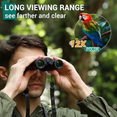 POLDR 12x25 Compact Binoculars for Adults and Kids, High Powered Waterproof Binocular with Phone Adapter, Small Easy Focus HD Binoculars for Bird Watching, Concerts, Hiking, Travel, Cruise - Image 3