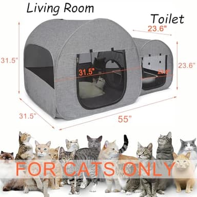 LUCKITTY Portable Cat Playpen, Delivery Room, Enclosure, Postoperative Recovery, House Design for Better Standing, Foldable Pet Tent for Indoor and Outdoor Use, Cat Houses & Condos Dark Gray - Image 2