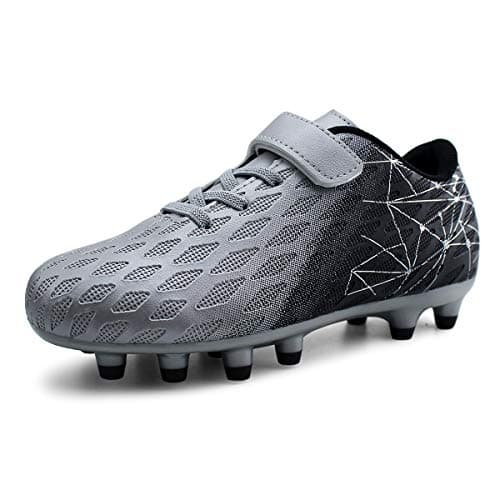 brooman Kids Firm Ground Soccer Cleats Boys Girls Athletic Outdoor Football Shoes(12,Silver) - Image 1