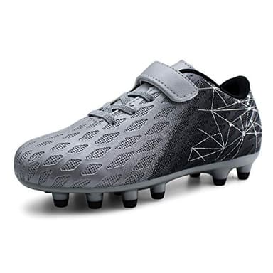 brooman Kids Firm Ground Soccer Cleats Boys Girls Athletic Outdoor Football Shoes(12,Silver) - Image 1