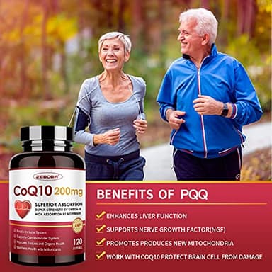 ZEBORA CoQ10-200mg-Softgels with PQQ, BioPerine & Omega-3, 120 Servings Coenzyme Q10(Ubiquinone) Supplement for High-Absorption, Powerful-Antioxidant, Support Heart & Energy-Production - Image 5