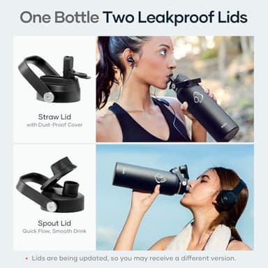 BUZIO 40oz Insulated Water Bottle, Triple Wall Vacuum Stainless Steel Water Flask with 2 lids, Lead-Free BPA-Free Straw Lid Sports Canteen Jug, Cold 48H & Hot 24H- Black - Image 3