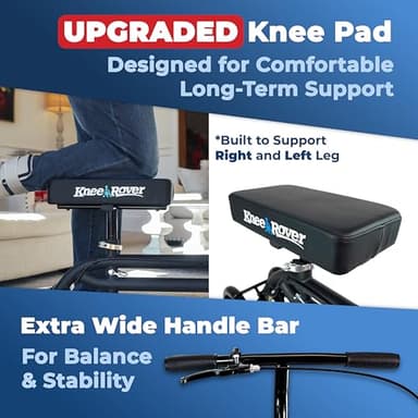 KneeRover Economy Knee Scooter Steerable Knee Walker for Adults for Foot Surgery, Broken Ankle, Foot Injuries - Foldable Knee Rover Scooter for Broken Foot Injured Leg Crutch (Black) - Image 4