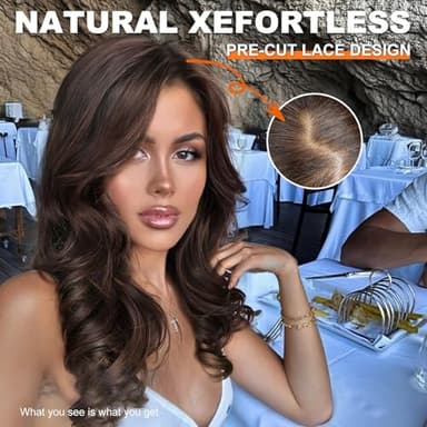 KOME Natural Brown Synthetic Lace Front Wig,5×5 Body Wave Pre Plucked Glueless Wigs for Women Daily Use 22IN - Image 2