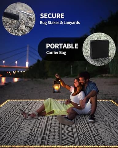 MontVoo-Outdoor Rug Carpet 8x10 ft for Patio RV Camping with Led Strip Lights Waterproof Plastic Straw Rug Reversible Portable Outside Indoor Outdoor Rug Mat for Patio Decor Balcony Picnic-Boho Rug - Image 7