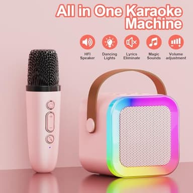 NOTOKA Mini Karaoke Machine for Kids & Adults, Portable Bluetooth Speaker, 2 Wireless Microphones with Voice Changing Function - Perfect for Parties & Gatherings, Pink - 2 Mic - Image 2