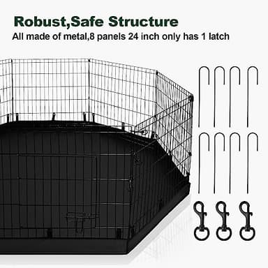 PJYuCien Dog Playpen - Metal Foldable Dog Exercise Pen, Pet Fence Puppy Crate Kennel Indoor Outdoor with 8 Panels 24”H & Bottom Pad for Small Medium Pets - Image 4