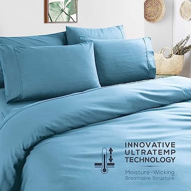 Mueller UltraTemp King Size Sheets Set – 6 Piece Premium Bedding, Silky Soft 1800 Thread Count, Cooling, Deep Pocket up to 16", Breathable Heat Transfer, Wrinkle-Resistant & Hypoallergenic, Denim - Image 6