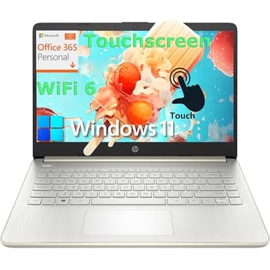 HP Touchscreen Laptop Computer for Home Student Study, 1-Year Office 365, 4GB DDR4 RAM, 64GB eMMC, Intel Processor, 14 inch Display, WiFi 6, Bluetooth, Type-C, Pale Gold, Windows 11 Home S - Image 1