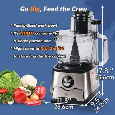 Magiccos 14-Cup French-Fry-Cutter Storage-Drawer Food-Processor - XL Bowl, Large Chute & Storage Drawer, Slicing & Shredding, Chopping & Mixing, For Fries, Cheese, Meat & Veggie Prep, For Home Kitchen - Image 2