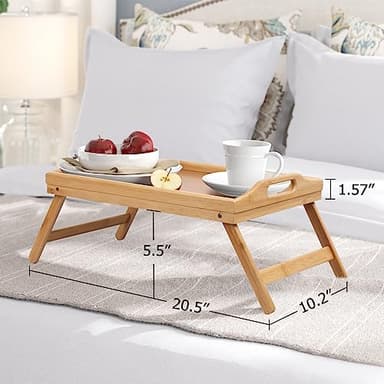 Bed Tray Table Folding Legs with Handles Breakfast Tray for Sofa Eating,Drawing,Platters Bamboo Serving Lap Desk Snack Tray - Image 2