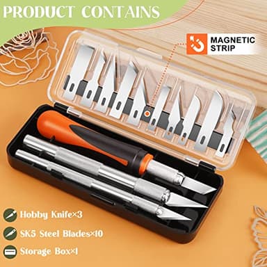 JETMORE 16 Pcs Exacto Knife Set, 3 Craft Knife and 13 SK5 Steel Blades, Precision Hobby Knife for Carving, Modeling, DIY, Scrapbooking, and Art Projects - Image 6