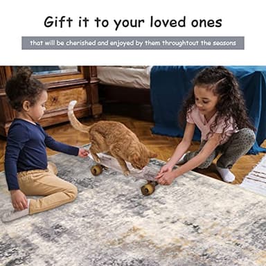 Lahome Washable 5x7 Area Rugs for Living Room, Grey Neutral Modern Abstract Rug for Bedroom Non Slip, Soft Contemporary Low Pile Indoor Carpet for Dorm Guest Dining Room Table Apartment - Image 6