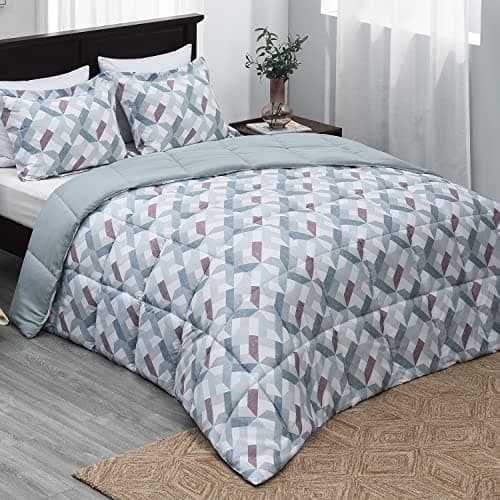 Basic Beyond Queen Comforter Set - Printed Geometry Pattern Comforter Set Queen Size,Lightweight Down Alternative Bed Comforter Queen Set(Geometry,Queen) - Image 1