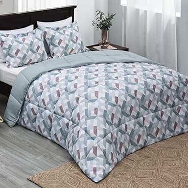 Basic Beyond Queen Comforter Set - Printed Geometry Pattern Comforter Set Queen Size,Lightweight Down Alternative Bed Comforter Queen Set(Geometry,Queen) - Image 1
