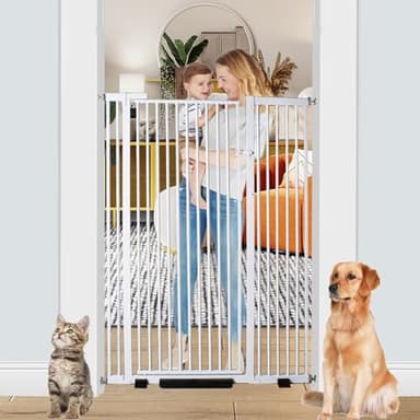 55.1 Inch Tall Baby Gate Auto Close Dog Gate Adjustable 29.92"- 48.03" Wide Pressure Mounted Walk Through Swing Pet Gate for Doorways (White, 29.92"- 48.03") - Image 1