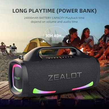 ZEALOT Bluetooth Speaker, 110W Peak(100W) Booming Sound Speakers Wireless, Dual Pairing, XBass, Bluetooth 5.3, 24000mAh Power Bank, Portable Outdoor Waterproof Speaker for Camping, Beach and Party - Image 4