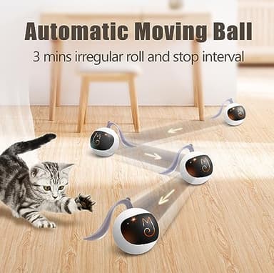 Migipaws Interactive Cat Ball Toy Set, Fun Tracker, Automatic Rolling Chase Ball with Fluffy Tail, A Small Mice, Rechargeable (White) - Image 2