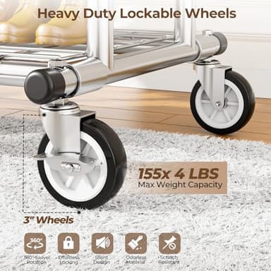 HYSEYY Heavy Duty Clothes Rack, Rolling Clothing Rack With Shelves Load 620 LBS, Double Rod Clothing Racks for Hanging Clothes, Portable& Adjustable Clothes Rack with Wheels Garment Rack - Image 4