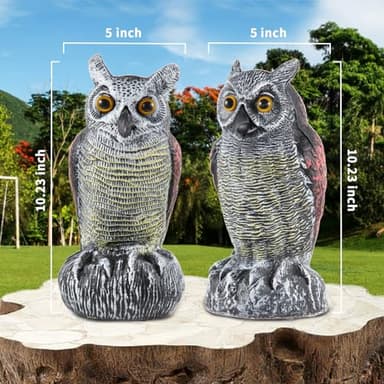 Hedoc 2 Pack Fake Owl Decoys to Scare Birds Away from Gardens and Rooftop, Long-Eared Owl Bird Deterrents, Nature Scarecrow Plastic Owls Pest Repellent, Owl Statue for Garden Decor, Yard Decoration - Image 3