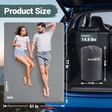 Elegear Self Inflating Sleeping Pad, Built-in Electric Pump 3.1" Ultra-Thick Memory Foam Camping Mattress Pad with Pillow Double Sleeping Pad for Camping R-Value 9.5 Foam Camp Pad for Car/Traveling - Image 2