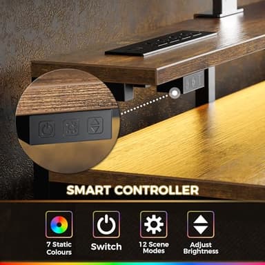 Huuger Gaming Desk with 6 Drawers, Computer Desk with LED Lights Power Outlets and Type-C, 39 Inch Office Desk with Storage, Monitor Stand, Writing Desk Work Desk Home Office, Study, Rustic Brown - Image 7